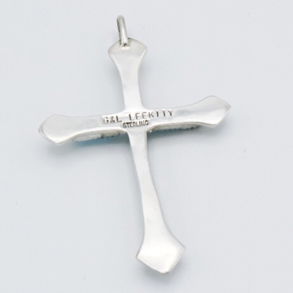 Sleeping Beauty Turquoise Zuni Cross Pendant SP040 - Picture 2 of 3